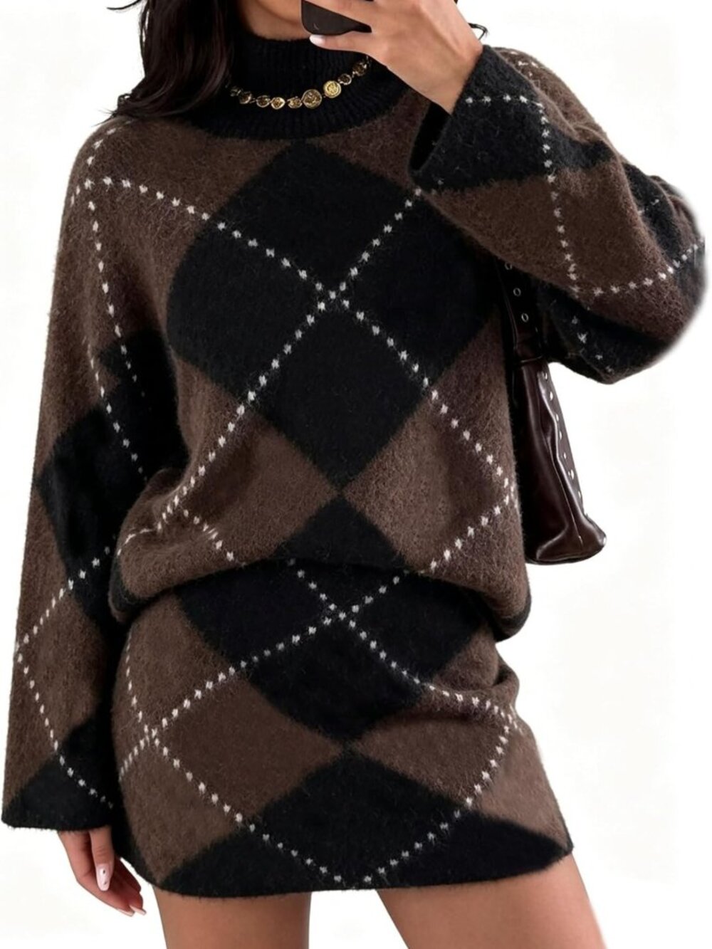 Trendy Women's 2-Piece Argyle Sweater & Skirt Set - Preppy Fall Outfit